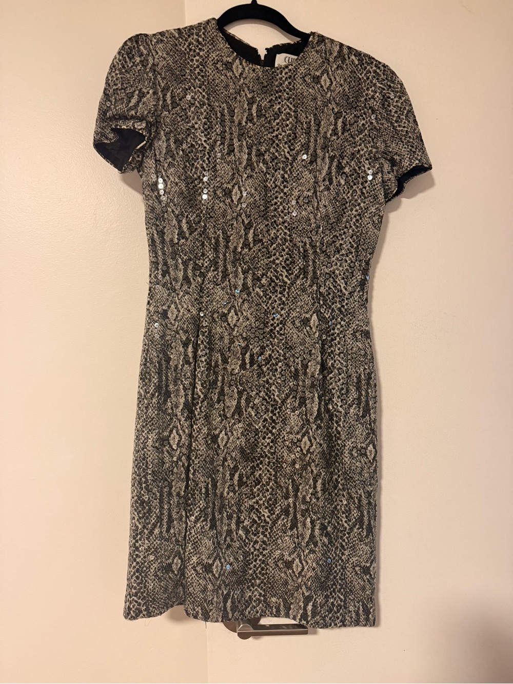 Chetta B Snake-Print Short Sleeve Mini Dress in Black and Cream